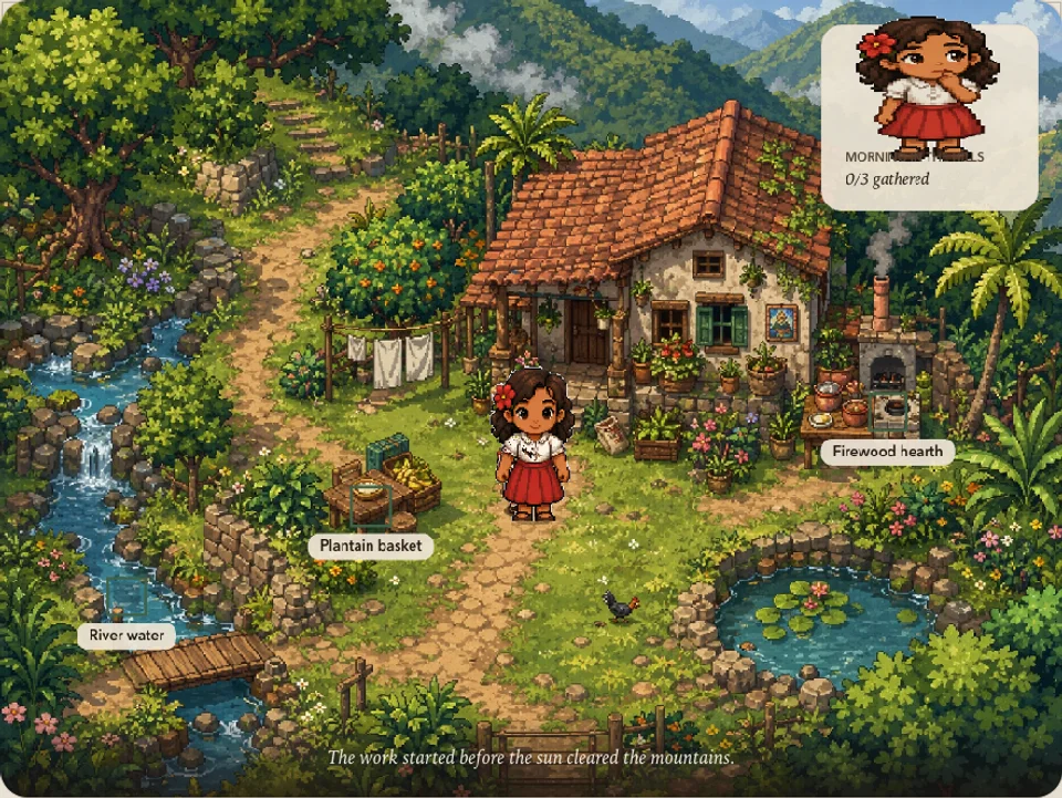 The public Abuela story prototype, set outside a mountain home in Puerto Rico.
